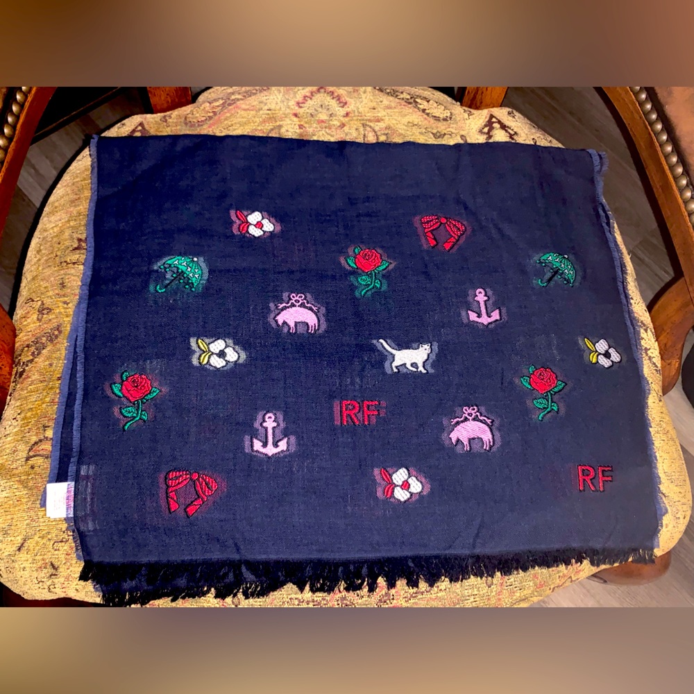 Brooks Brothers Red Fleece Wool Embroidered Scarf